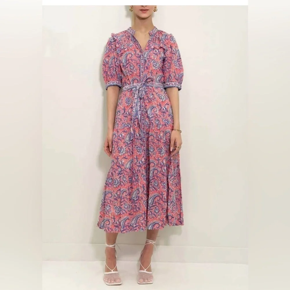 Lola Australia Pacific Boho Belted Midi Dress Size L - Picture 3 of 15